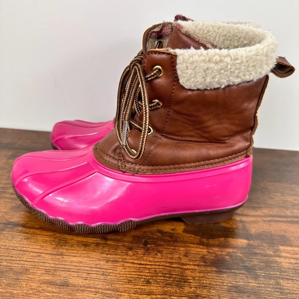 Adrienne Vittadini Leather Duck Boots Waterproof Rubber‎ Youth Girl's Size 3